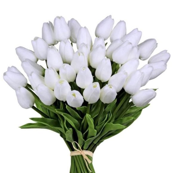 20 count | White Artificial Tulip Silk Flowers Stems Wedding Home Bouquet Center - Picture 1 of 3
